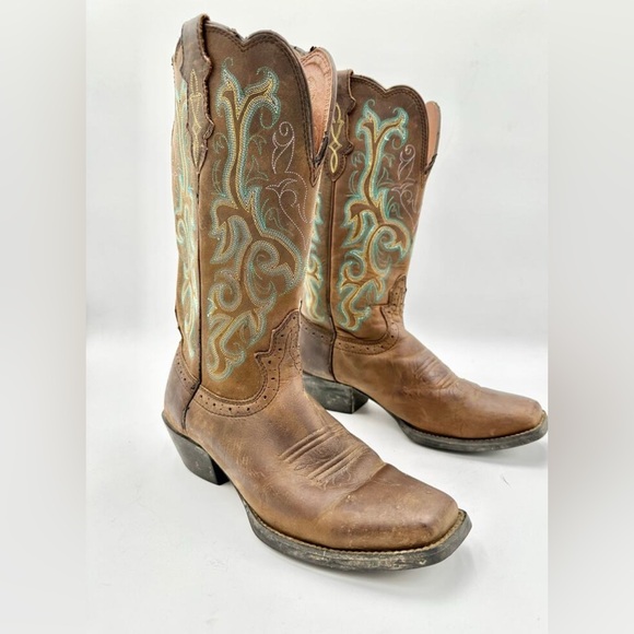 Justin Boots Women's Brown Leather Embroidered
Square Toe Cowboy Boots 8.5 - Picture 1 of 8